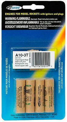  estes engine, estes rocket,A10-3T Model Rocket Engines (4) -- Mini Rocket Motor -- #1511