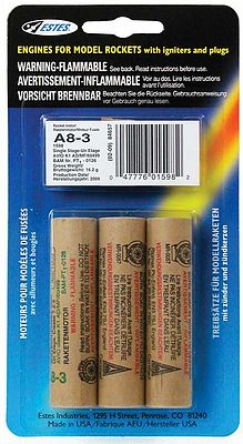  engines rocket, estes rocket,A8-3 Model Rocket Engines (3) -- Standard Rocket Motor -- #1598